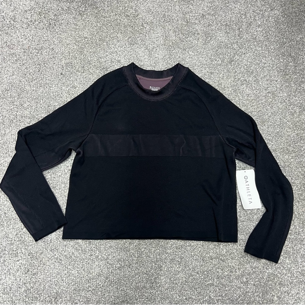 Athleta Seamless Sweatshirt Womens Large Black Long Sleeve Crew Neck Pullover